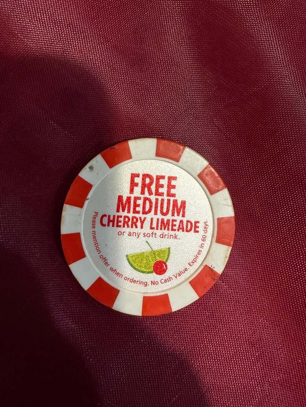 Sonic Drive-In Free Medium Cherry Limeade Poker Chip Token
